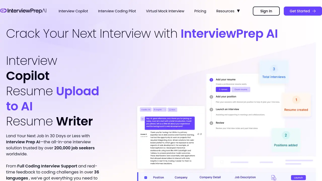 Screenshot of InterviewPrep AI