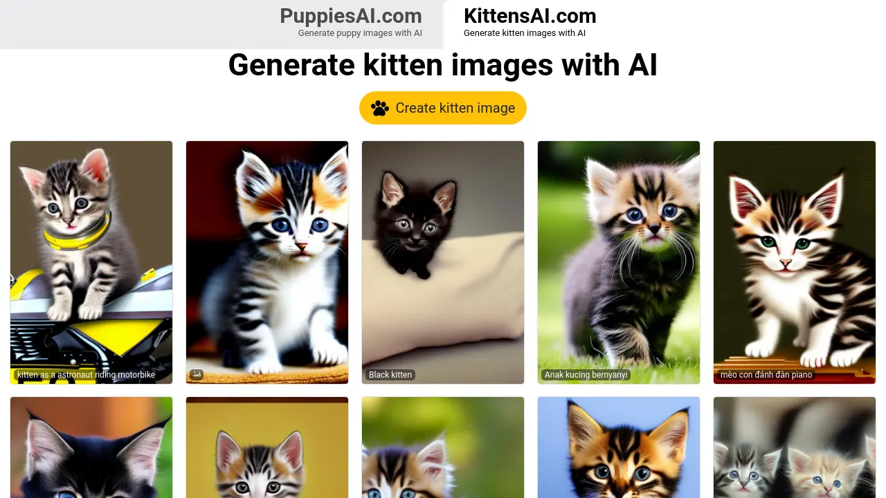 Screenshot of KittensAI.com