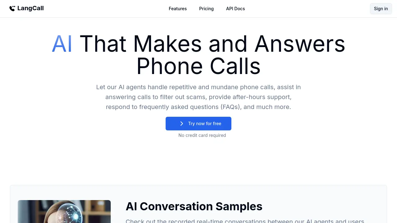Screenshot of LangCall