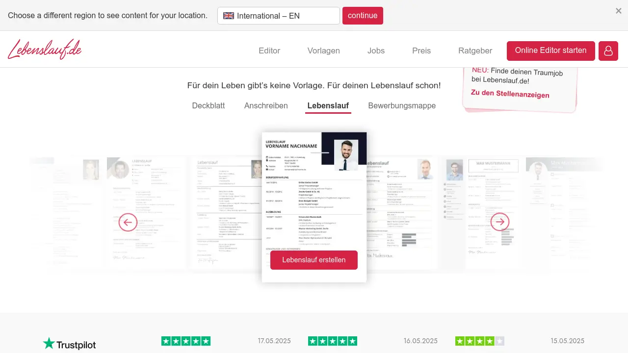 Screenshot of Lebenslauf.de