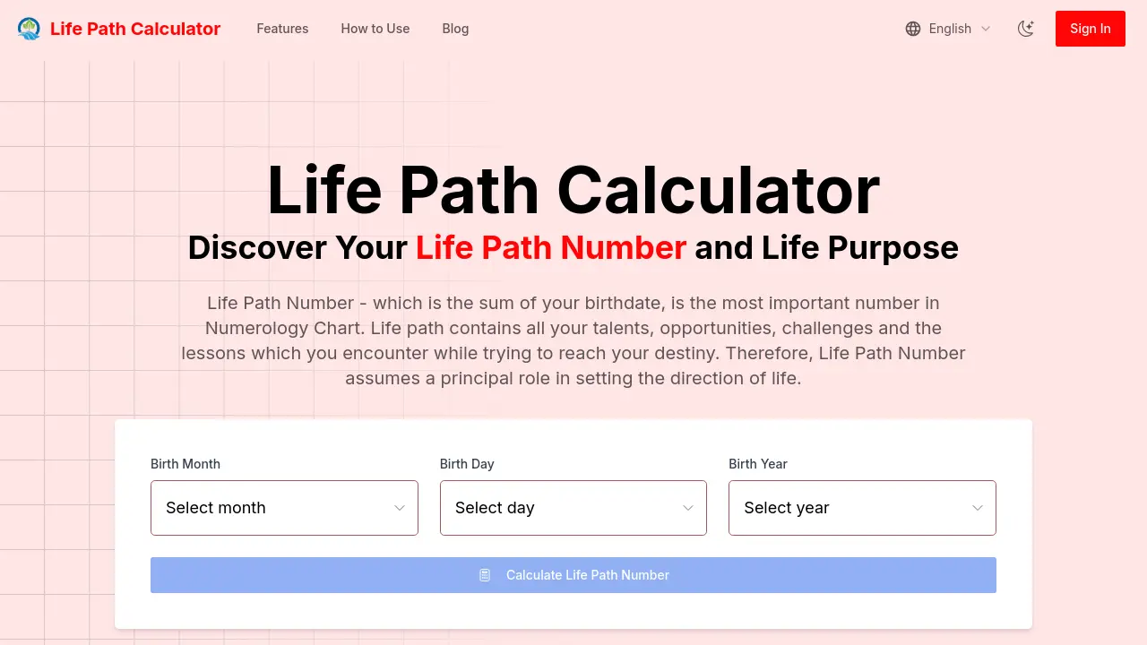 Screenshot of Life Path Calculator