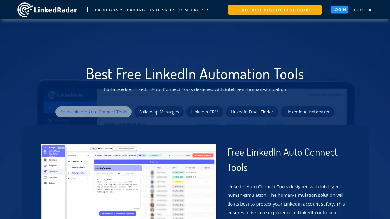 Screenshot of LinkedRadar