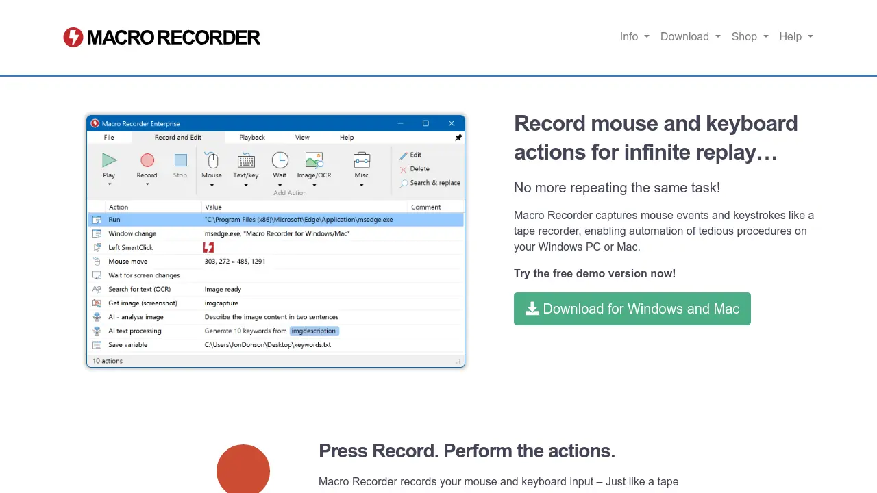 Screenshot of Macro Recorder