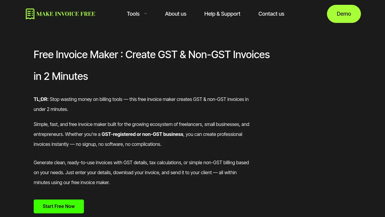 Screenshot of MakeInvoiceFree.in