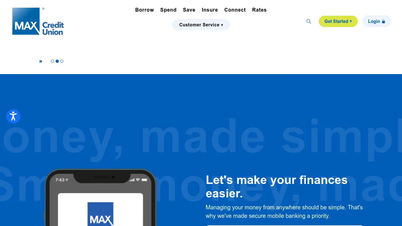 Screenshot of MAX Credit Union