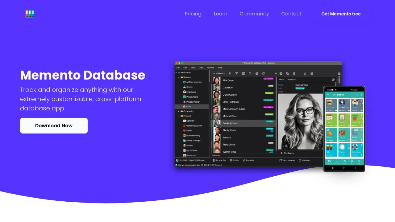 Screenshot of Memento Database