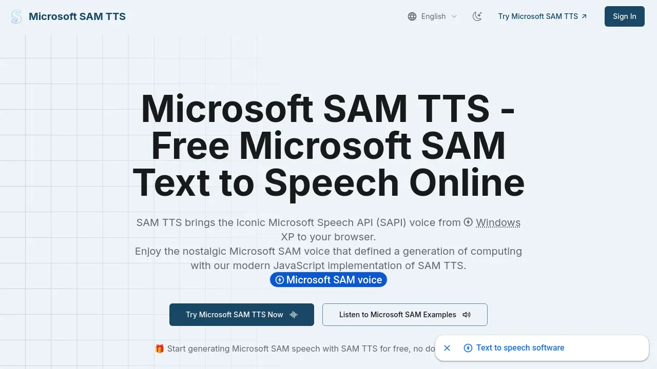 Screenshot of Microsoft SAM TTS