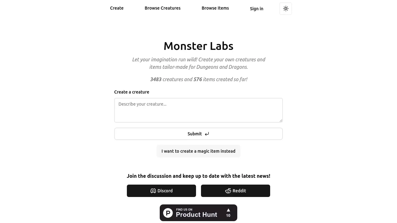 Screenshot of Monster Labs