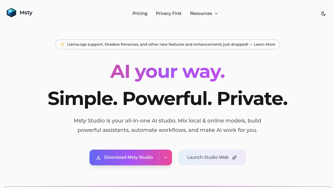 Screenshot of Msty Studio