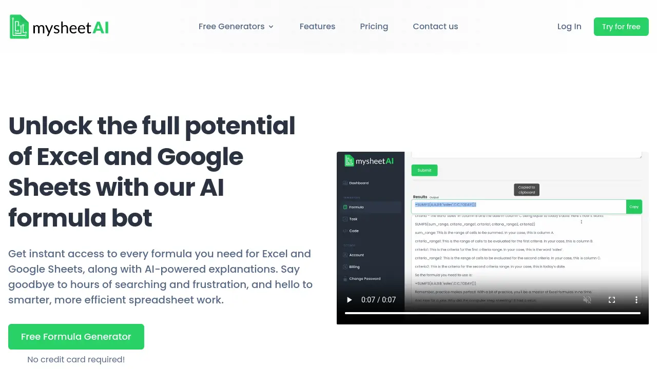 Screenshot of mysheetAI