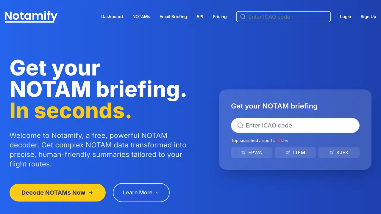 Screenshot of Notamify