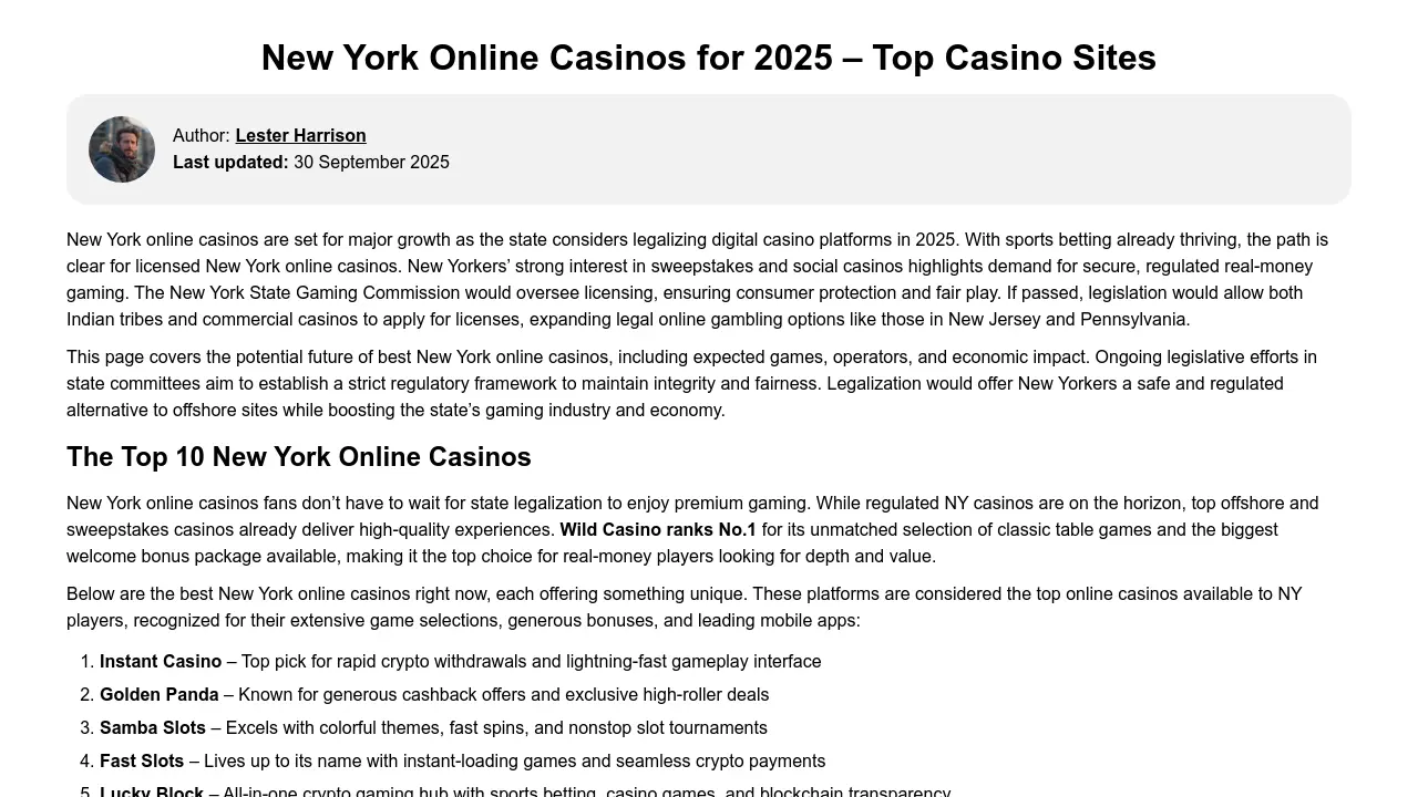 Screenshot of NY Online Casinos