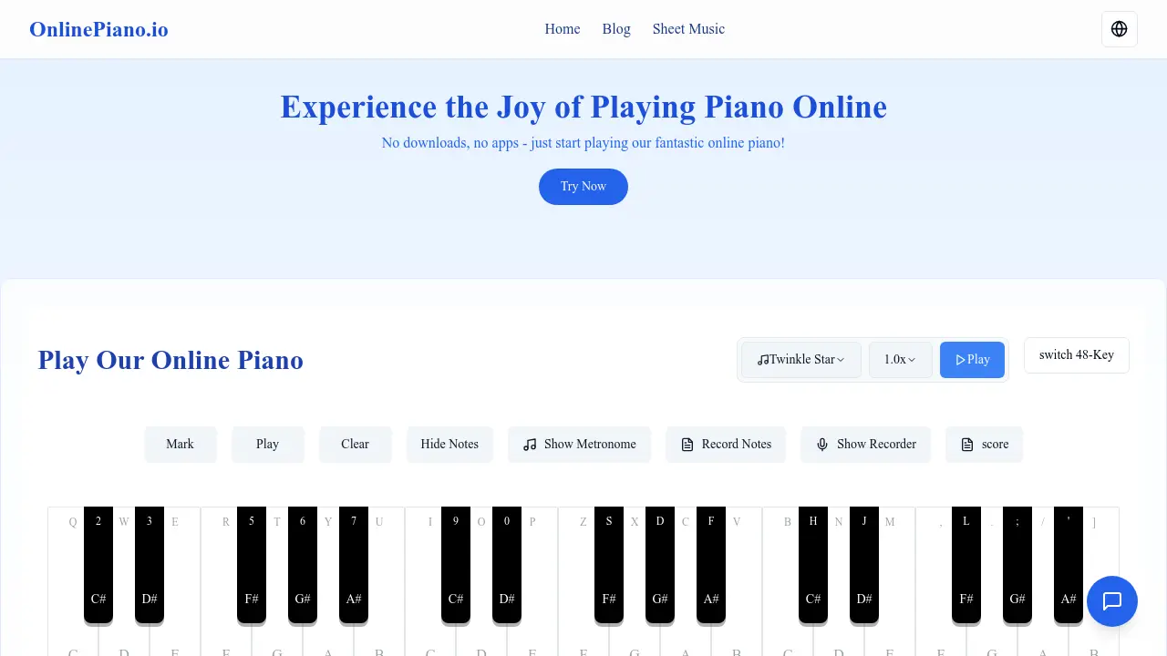 Screenshot of OnlinePiano.io