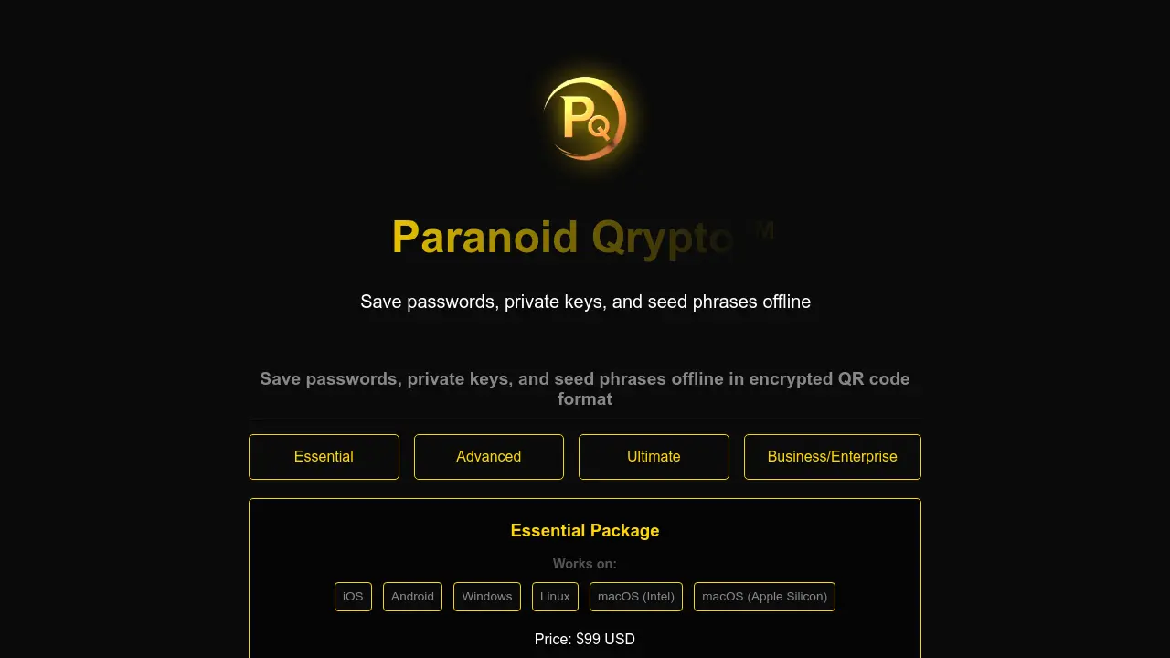 Screenshot of Paranoid Qrypto™