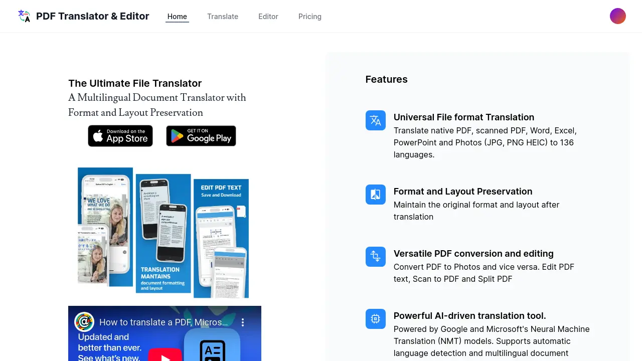 Screenshot of PDF Translator & Editor