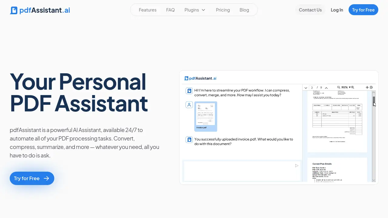 Screenshot of pdfAssistant.ai