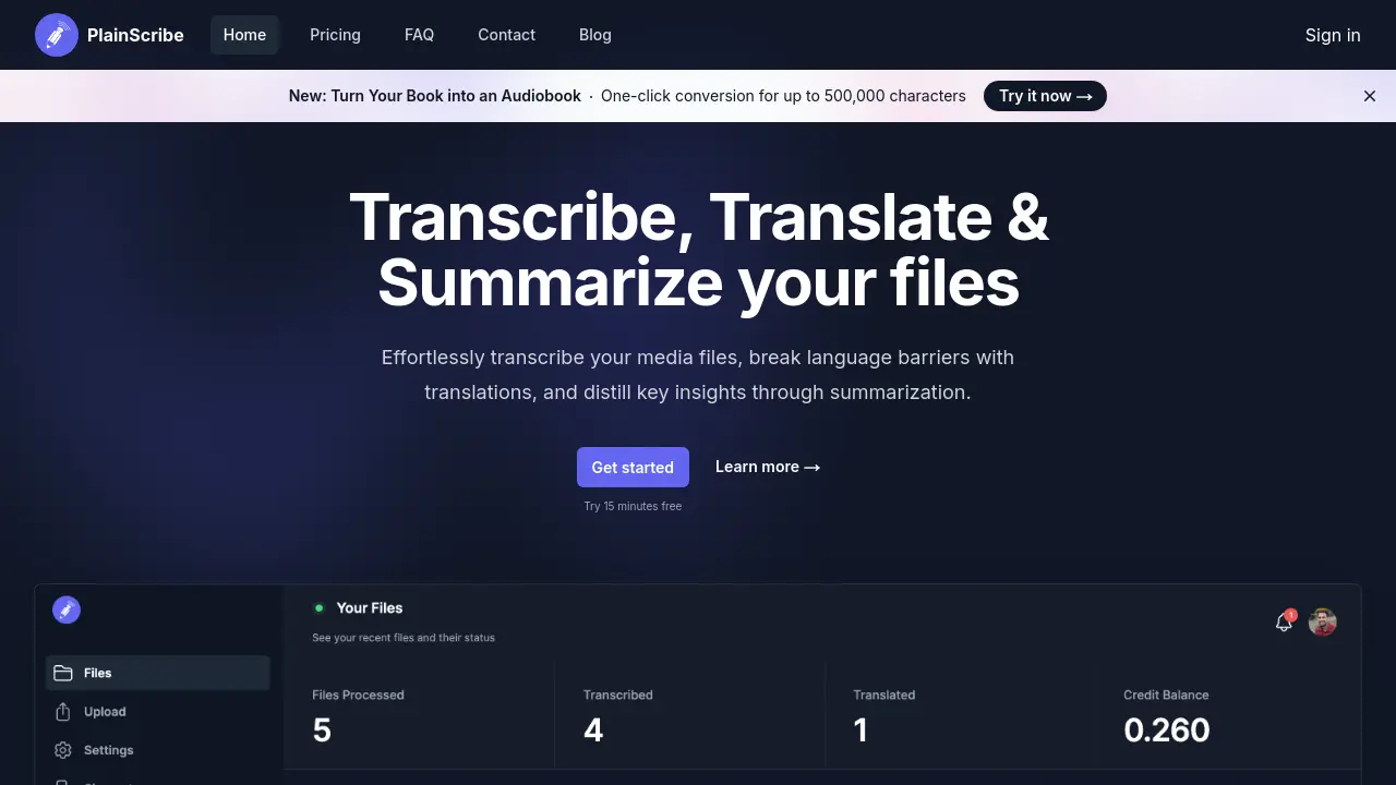 Screenshot of PlainScribe