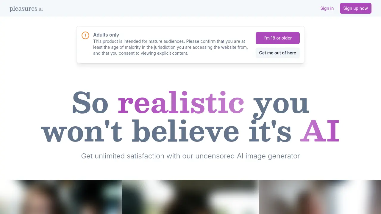 Screenshot of Pleasures.ai