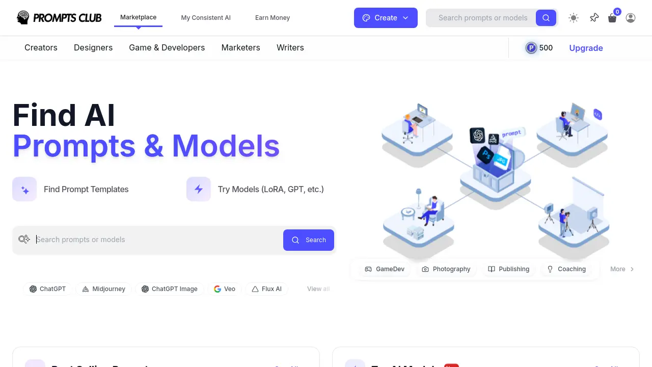 Screenshot of Prompts Club