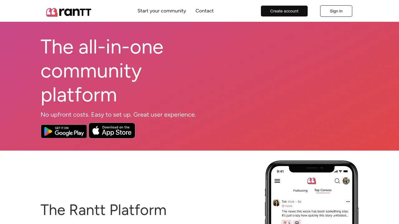 Screenshot of Rantt Platform
