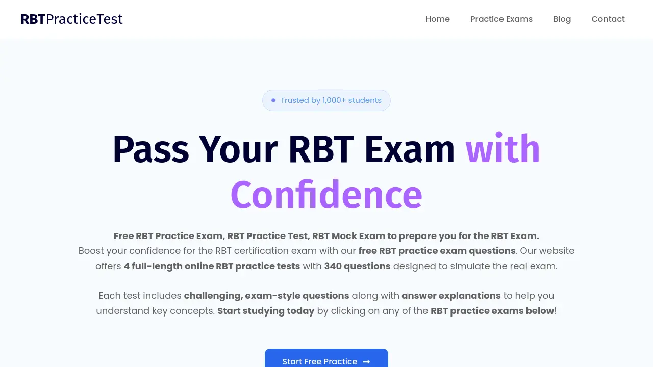 Screenshot of RBT Practice Test