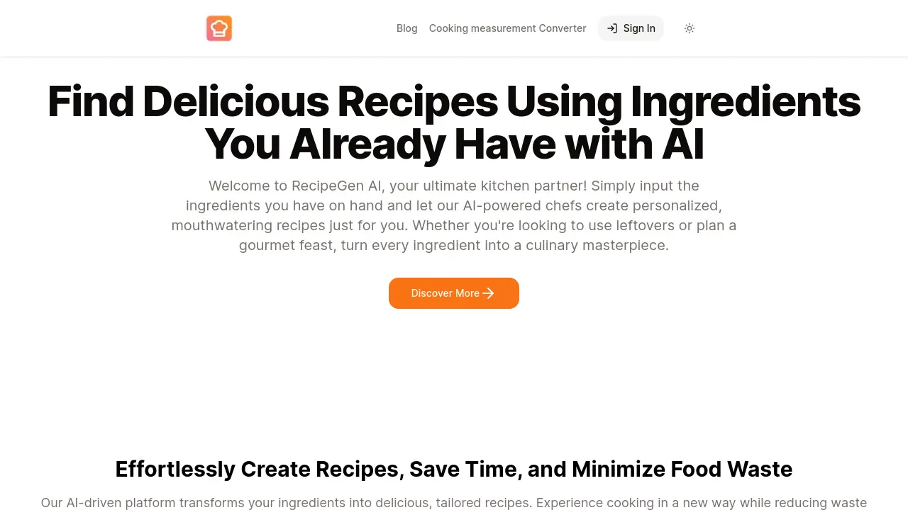 Screenshot of RecipeGen AI