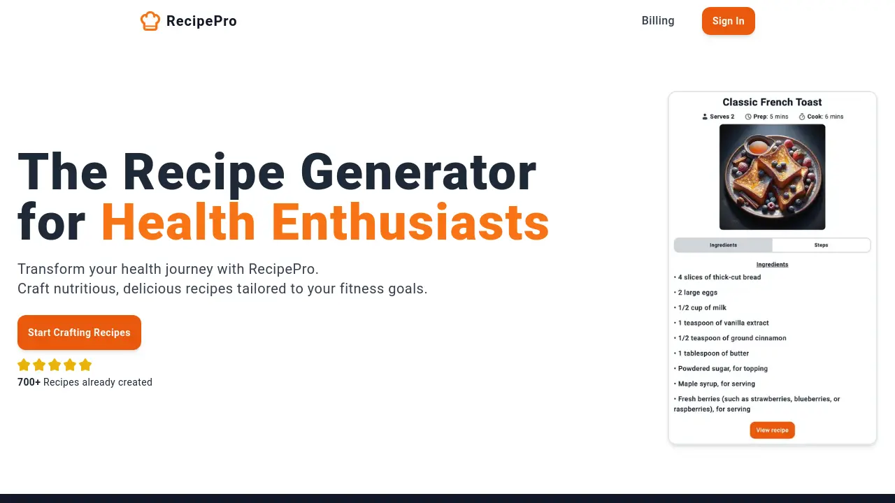 Screenshot of RecipePro