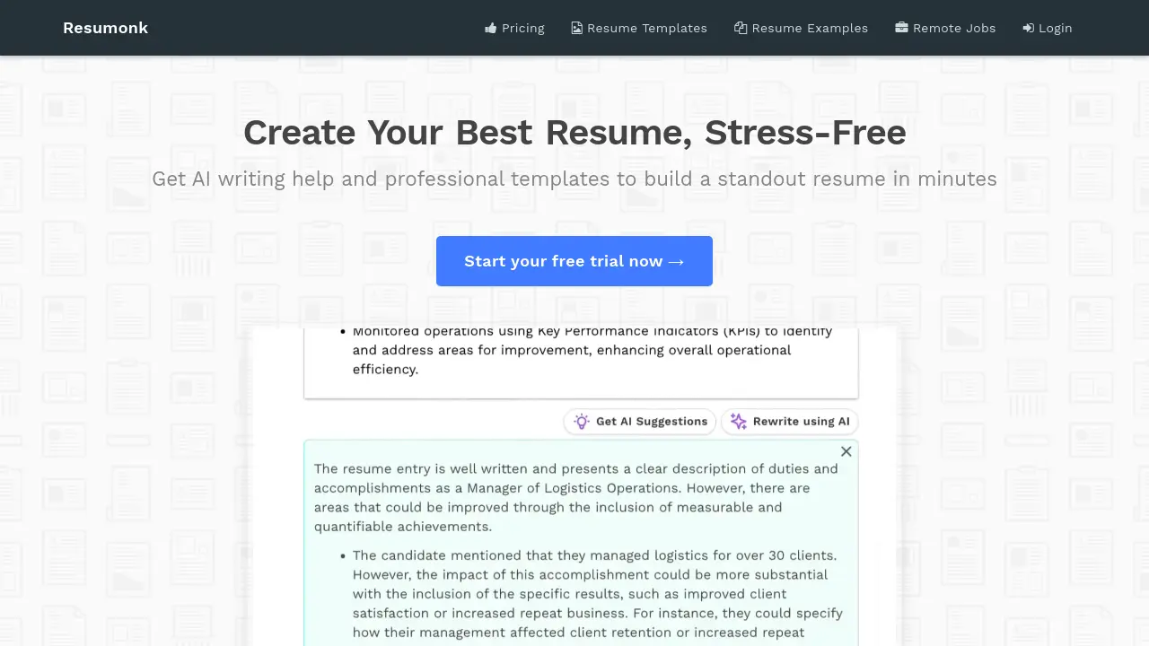 Screenshot of Resumonk