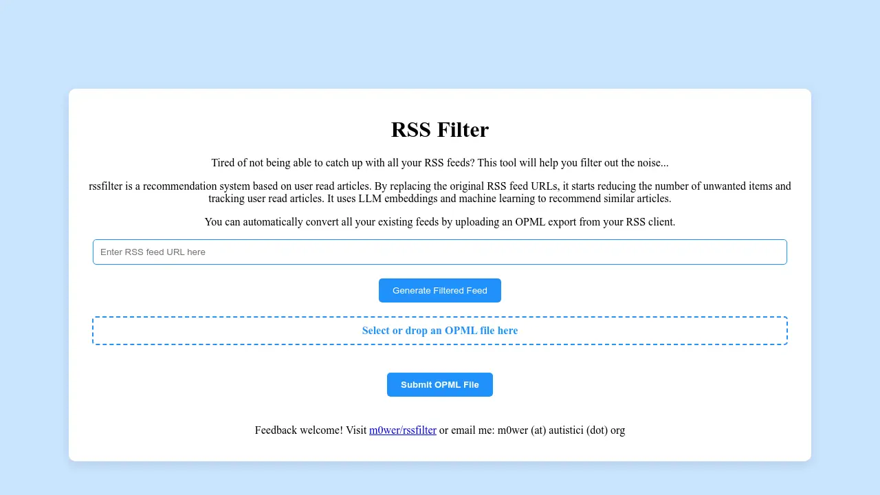 Screenshot of RSS Filter