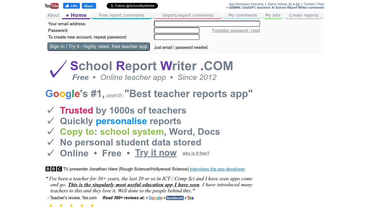 Screenshot of School Report Writer .COM