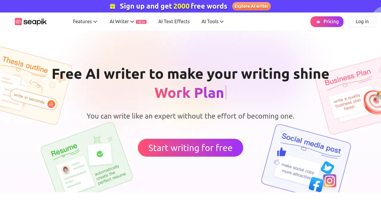 Screenshot of SeaPik AI Writer