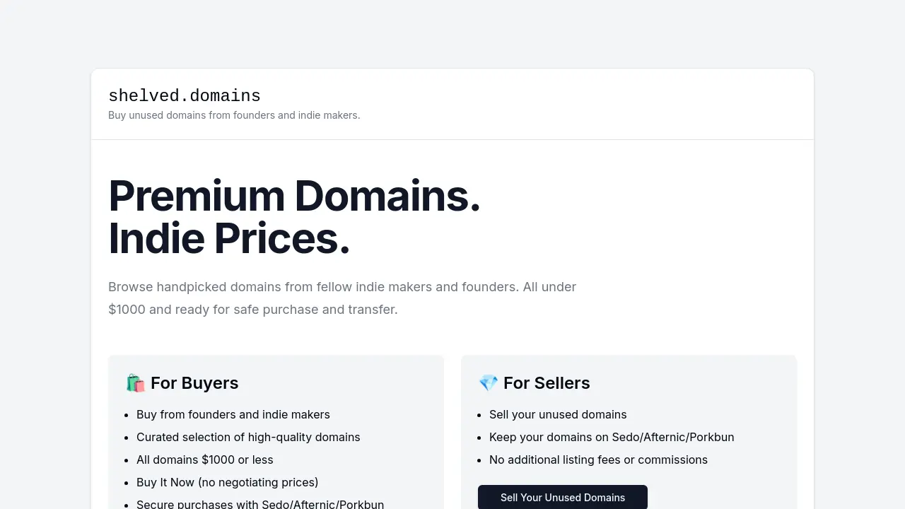 Screenshot of shelved.domains