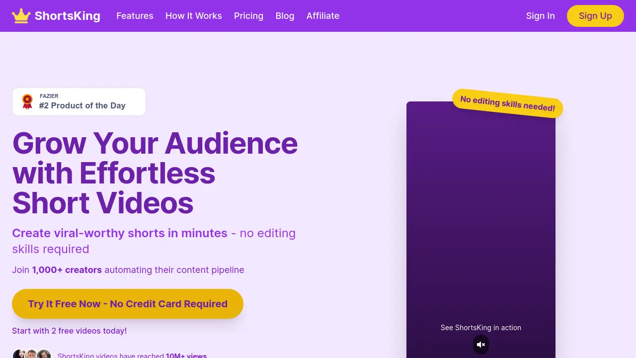 Screenshot of ShortsKing