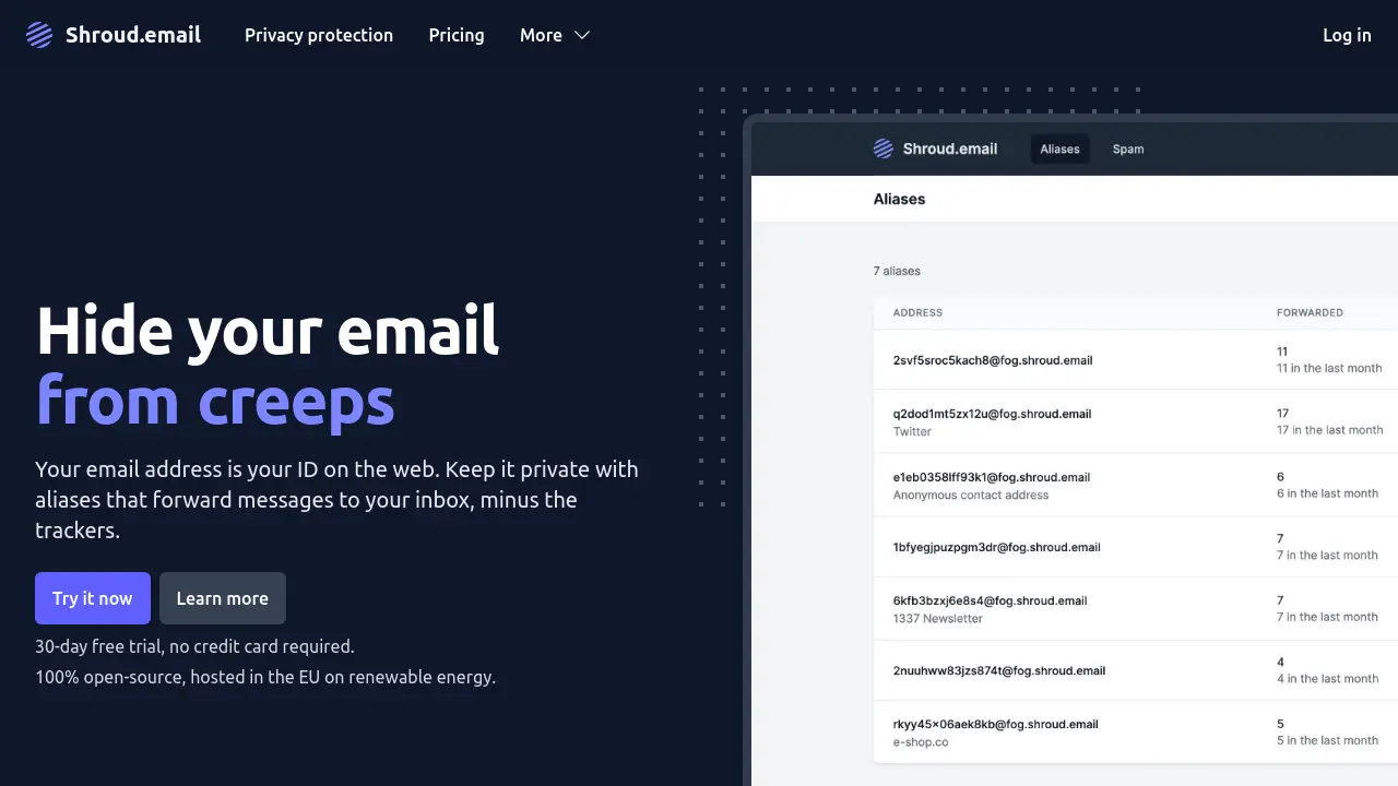 Screenshot of Shroud.email