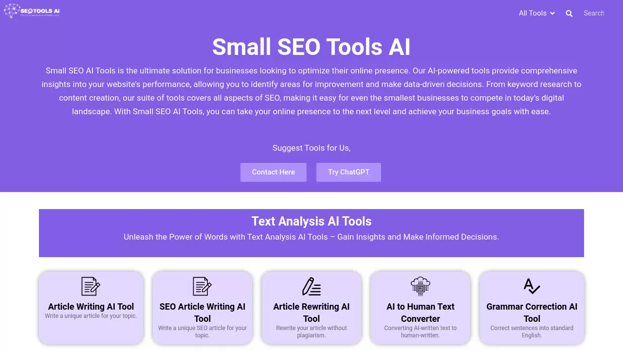 Screenshot of Small SEO Tools AI