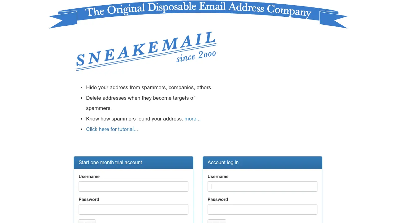 Screenshot of Sneakemail