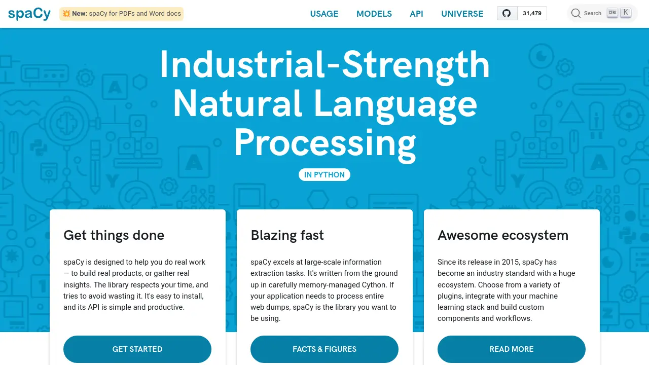 Screenshot of spaCy