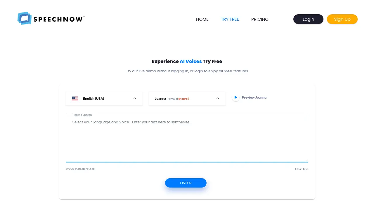 Screenshot of SpeechNow