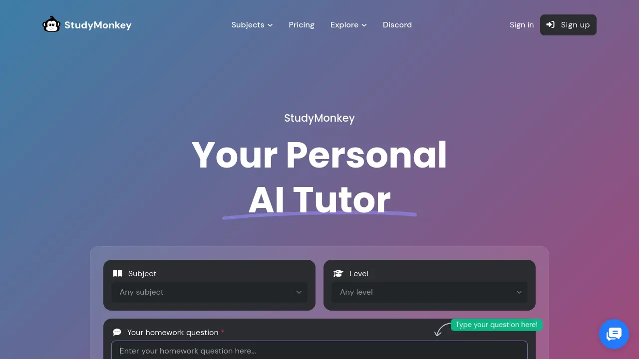 Screenshot of StudyMonkey