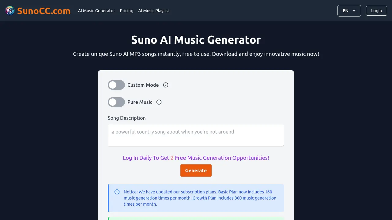 Screenshot of SunoCC.com
