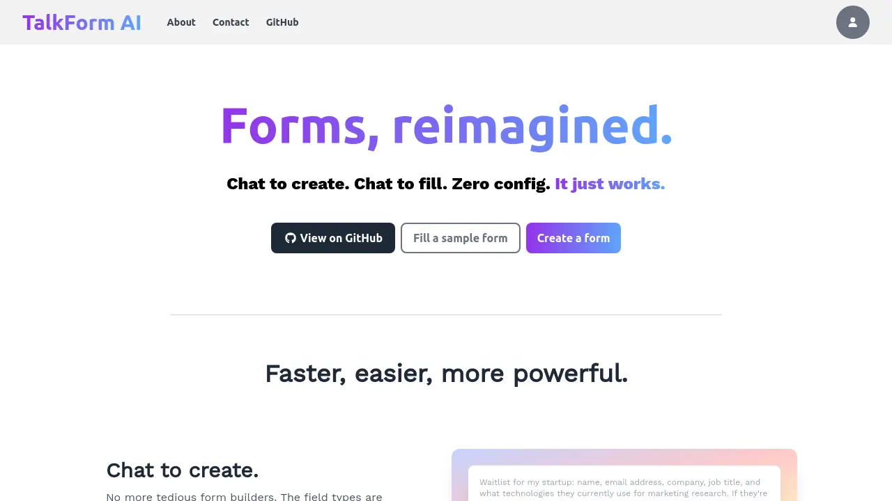 Screenshot of TalkForm AI