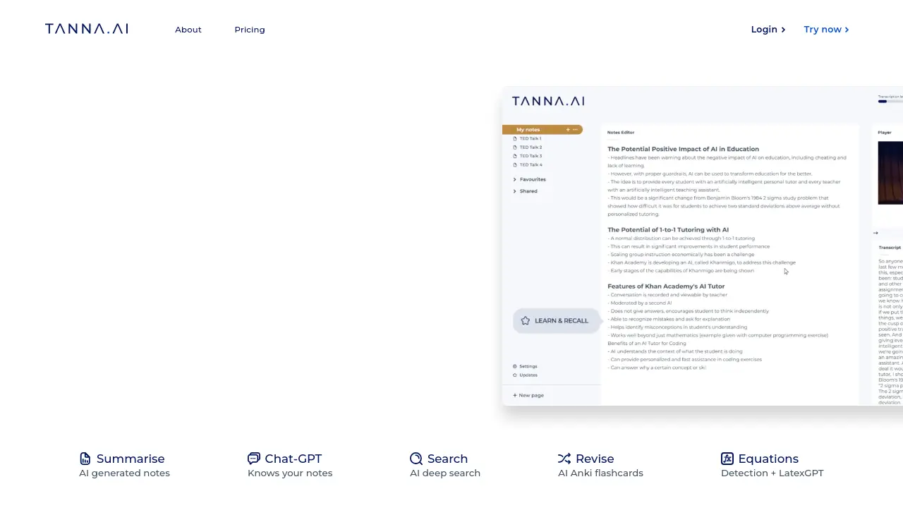 Screenshot of Tanna.AI