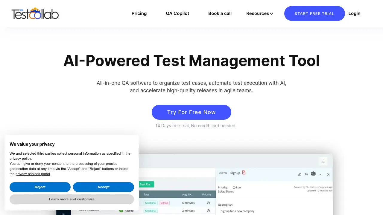 Screenshot of TestCollab