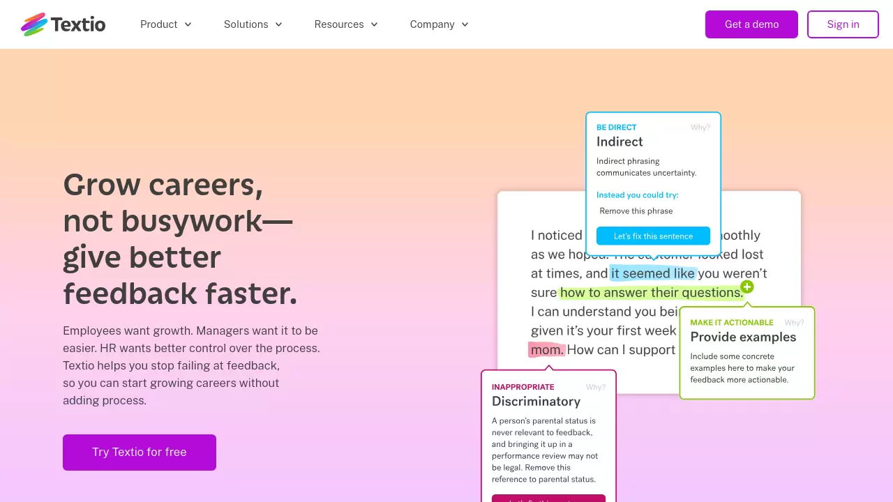 Screenshot of Textio