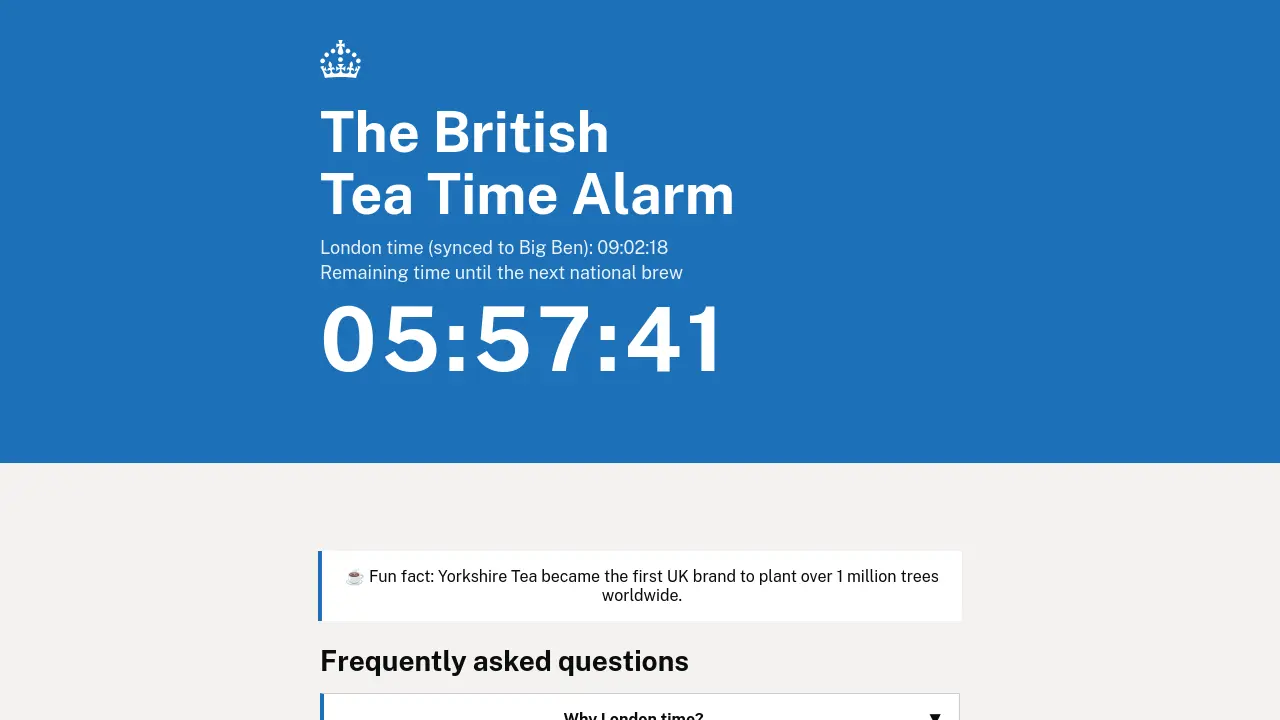 Screenshot of The BritishTea Time Alarm