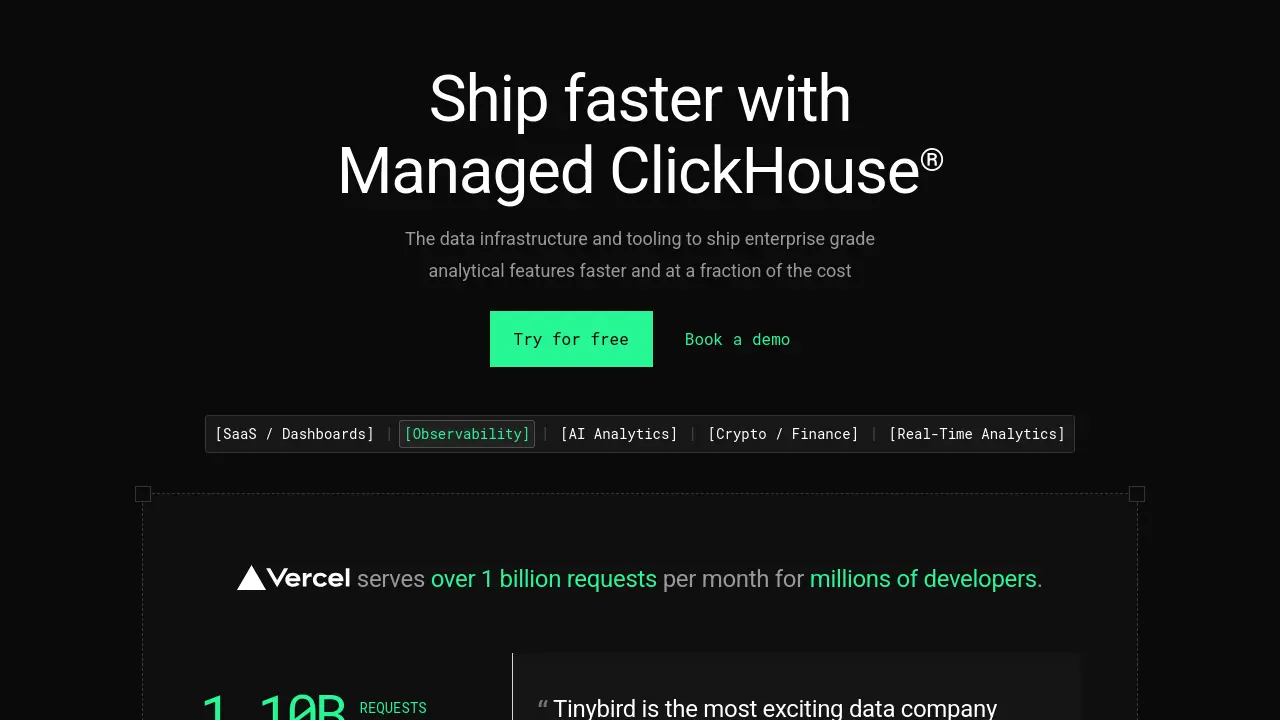 Screenshot of Tinybird