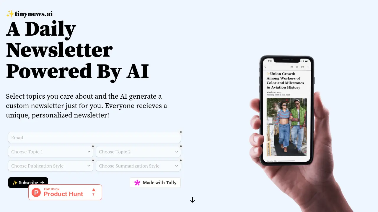 Screenshot of tinynews.ai