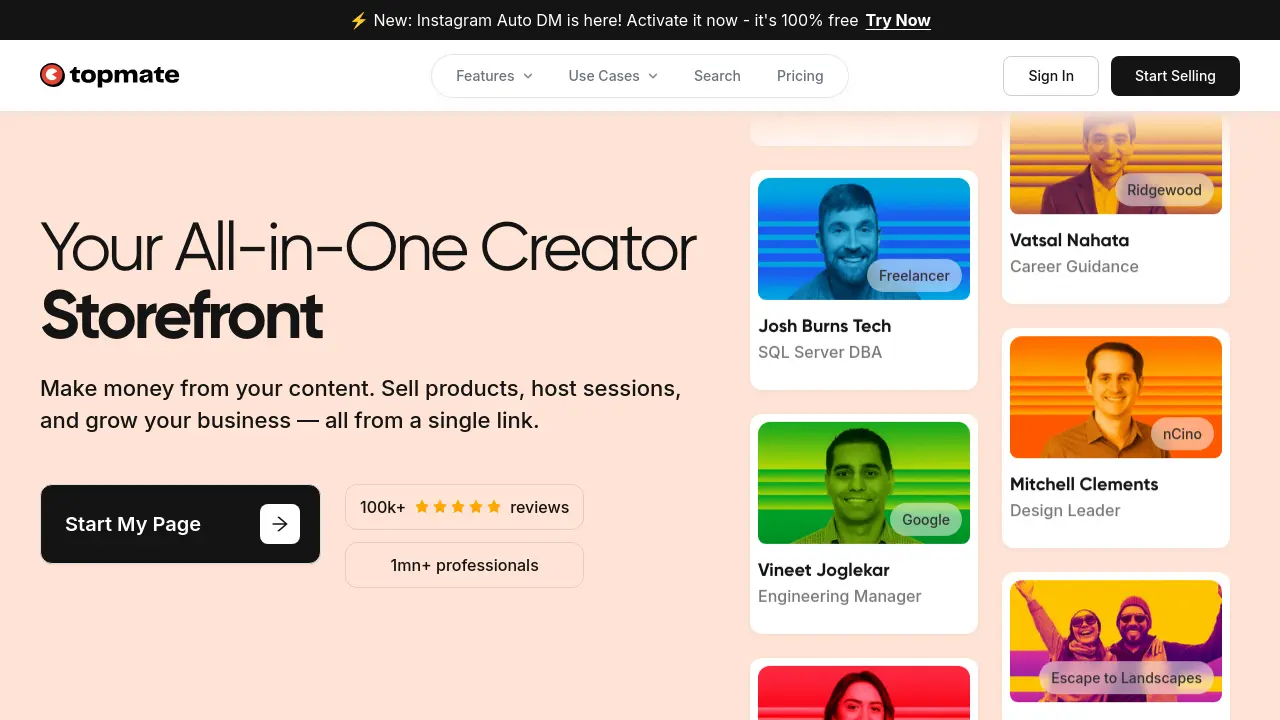 Screenshot of Topmate