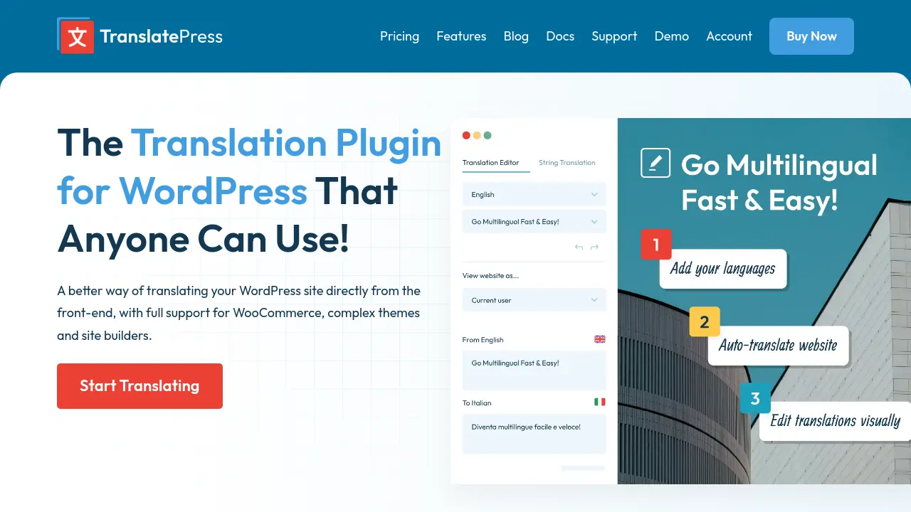 Screenshot of TranslatePress