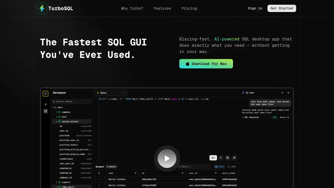 Screenshot of TurboSQL